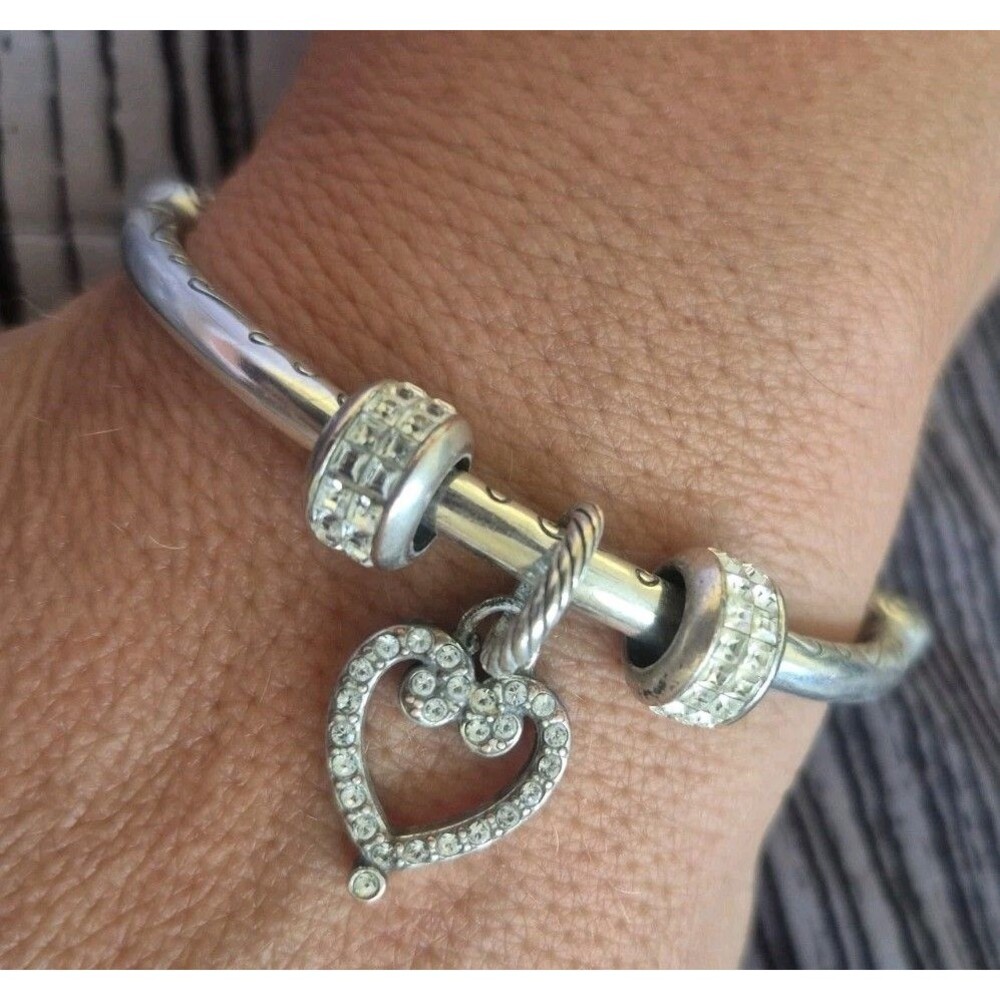 Brighton Charm Bangle Bracelet Hinged Rhinestone Heart